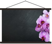 Posterhanger incl. Poster 60x40 cm - Schoolplaat - Orchidee - Bloemen - Roze - Flora - Textielposter - Zwarte latten