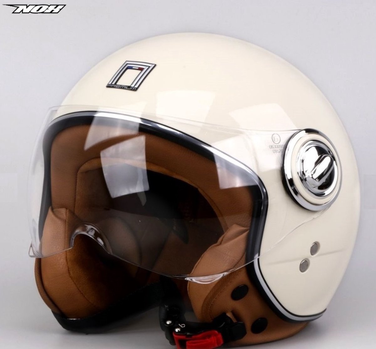 NOX Design Scooterhelm - Fashionhelm voor de scooter - Scooterhelm met kort vizier - Geschikt als Scooter Brommer Motor Snorfiets helm - Gratis Helmtas - Kleur Crème - Maat XS = 53 tot 54 cm - ECE 22 06