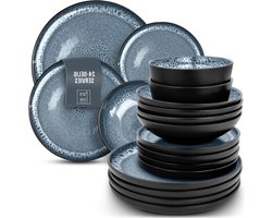 Serviesset voor 6 Personen Ibiza 24-delig - Mediterraans Servies Vaatwasser- Magnetron- en Krasbestendig - Pure Living Eetgerei rokerig blauw - Steengoed Tafelervaring bordenset 6 person