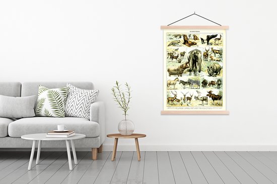 Porte-affiche avec affiche - Affiche scolaire - Animaux - Éléphant - Cerf - 120x160 cm - Lattes transparentes