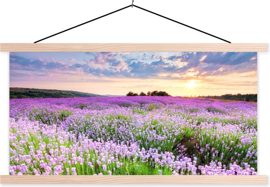 Support pour affiches avec affiche 60 x 30 cm - Affiche scolaire - Lavande - Fleurs - Coucher de soleil - Violet - Prairie - Affiche textile - Lattes vierges