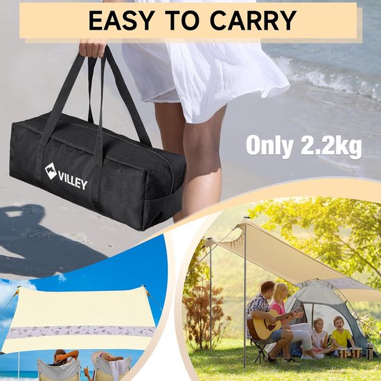 Zonnetent 2 m x 2,4 m, kaki, UPF50+ uv-bescherming, lycra strandtent voor 3 personen, parasol strand met zandzak en 2 steunstaven, voor picknick, vissen, zonwering van TecTake — afbeelding 3