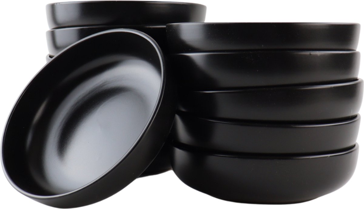 OTIX Pastaborden - Bordenset - 12 Persoons - Diepe Borden - Soepborden - 19cm - Zwart - Keramiek - WILLOW