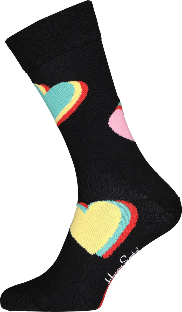 Happy Socks My Love Sock - harten op zwart - Unisex - Maat: 41 - 46