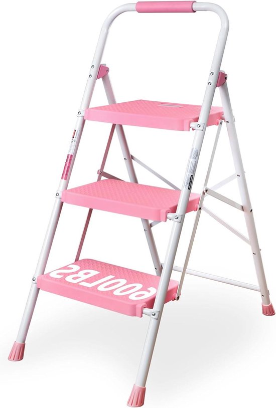 Home Vida 2-traps ladder - robuuste stalen vouwladder met antislip en brede treden, inklapmechanisme, max. belasting van 150 kg, thuis/keuken/doe-het- zelf/tuingebruik, grijs