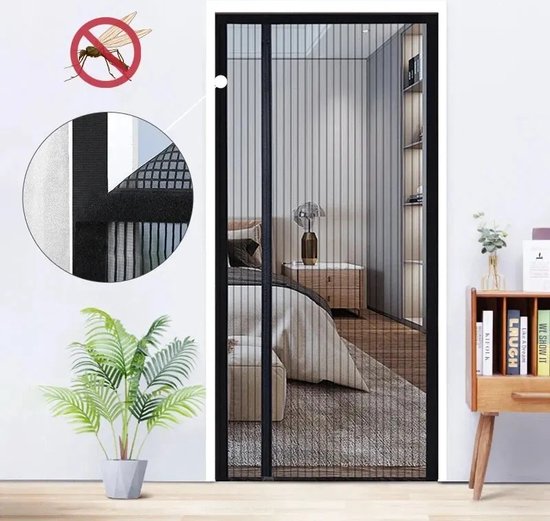 Magnetische Vliegengordijn Deur 90x195cm, Grijs Glasvezel
