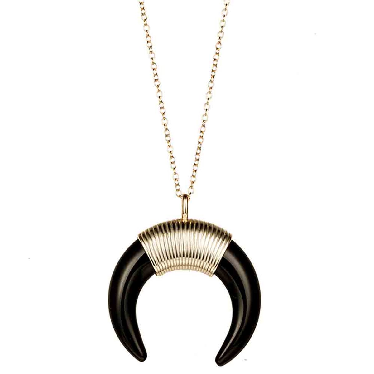 Maxi Horn Onyx Gld Sterling zilveren ketting met zwarte onyx steen.