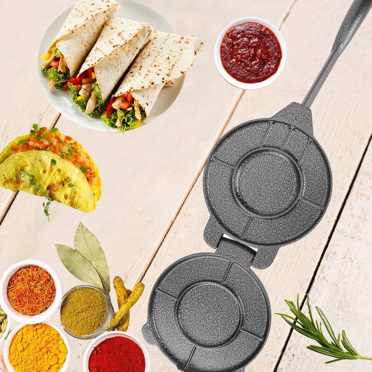 Presse à Tortilla En Fonte 16,5 Cm - Pour Tortillas Maison, Tacos, Burritos - Surface Anti-adhésive