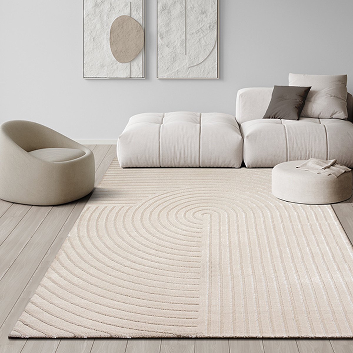 the carpet Knight - Modern vloerkleed, kortpolig, 3D-effect, elegante structuur, beige, 140 x 200 cm