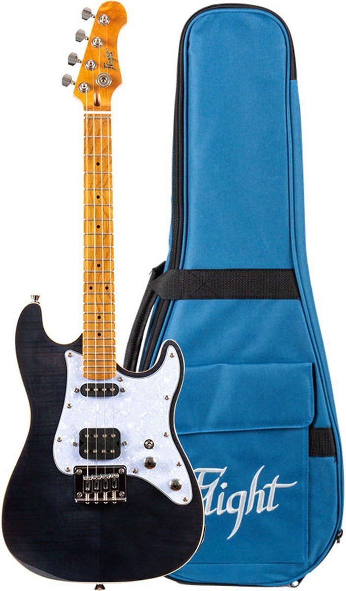 Flight Pathfinder Tenor TBK Elektrische Tenor Ukulele met Flame Maple Top en Transparent Black Afwerking