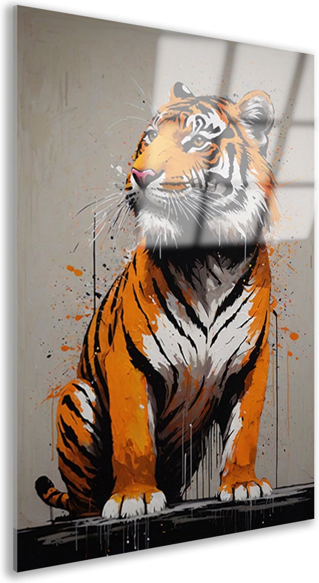 Tijger glasschilderij - Dieren schilderijen glas - Wanddecoratie Verf - Modern schilderij - Acrylaat - Schilderijen acrylglas 100x150 cm