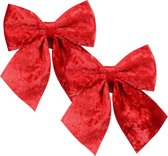 Ornements de nœud de Noël House of Seasons - 2x - rouge - 20 x 24 cm - velours polyester - nœud de Noël