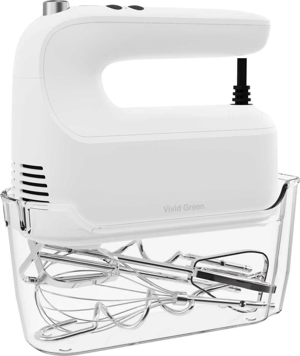 Handmixer 400W - 9 snelheden - Turbofunctie - Opberghouder - Deeghaken - Wit - Vivid Green