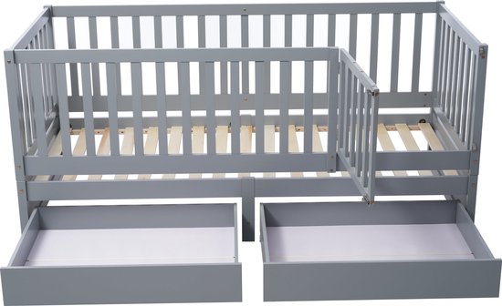 ML-Design kinderbed Tipi 90x200 cm wit met uitvalbeveiliging en lattenbodem, gemaakt van grenen hout, indianenbed gemaakt van massief hout voor meisjes jongens, huisbed met hek kinderhuisje speelbed