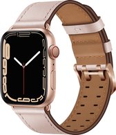 By Qubix - Leren band met twin gesp - Geschikt voor Apple Watch bandje 38mm / 40mm / 41 mm / 42 mm - Series 1 t/m 12 & SE - Roze