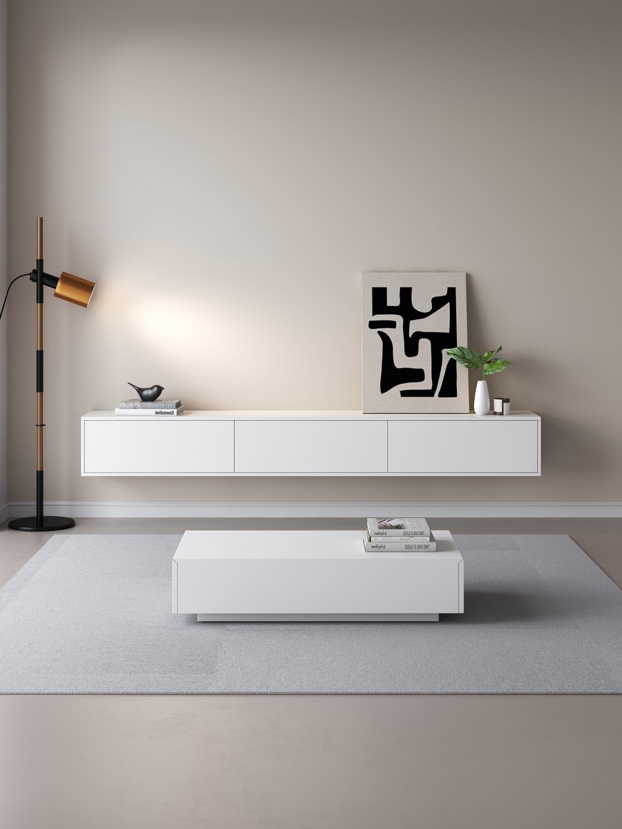 TV meubel 180cm - URBAN Exclusive Collection - TV Kast - TV Meubel - TV Meubels - TV Meubel Hout - Wit mat