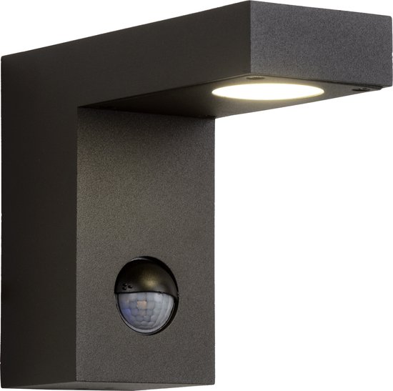 Lucide TEXAS-IR - Wandspot / Wandlamp Binnen/Buiten - LED - 1 × 7W 3000K - IP54 - Beweging & dag/nacht sensor (uitschakelbaar) - Antraciet