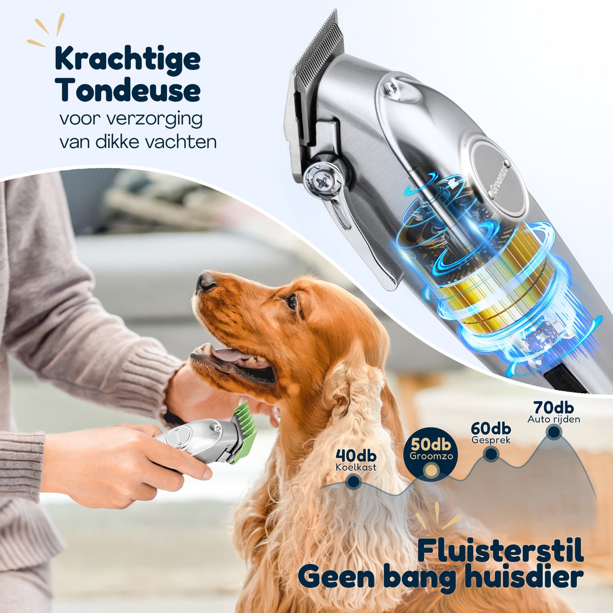 Groomzo hondentondeuse dikke vacht draadloos thumbnail 3
