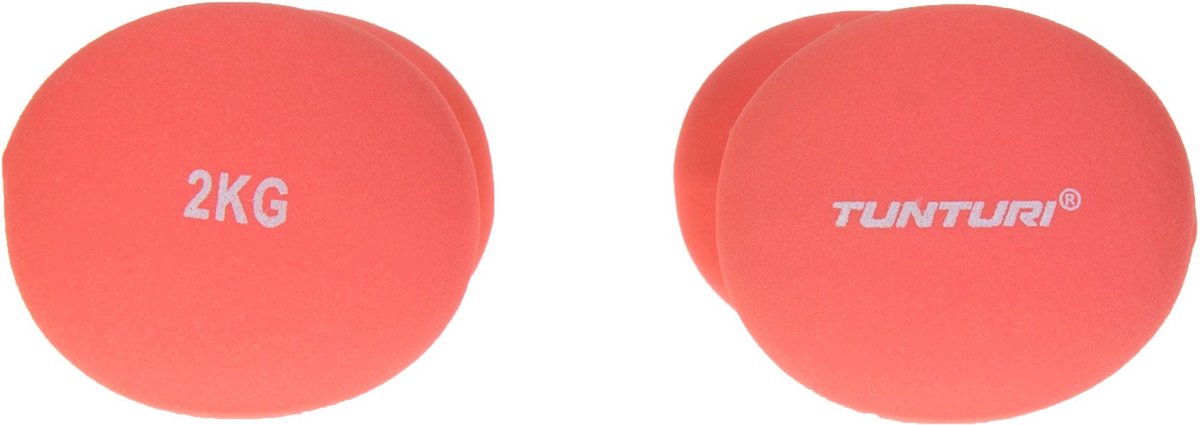 Tunturi Dumbbell set - 2 x 2,0 kg - Neopreen - Fluor Rood - Incl. gratis fitness app — afbeelding 2