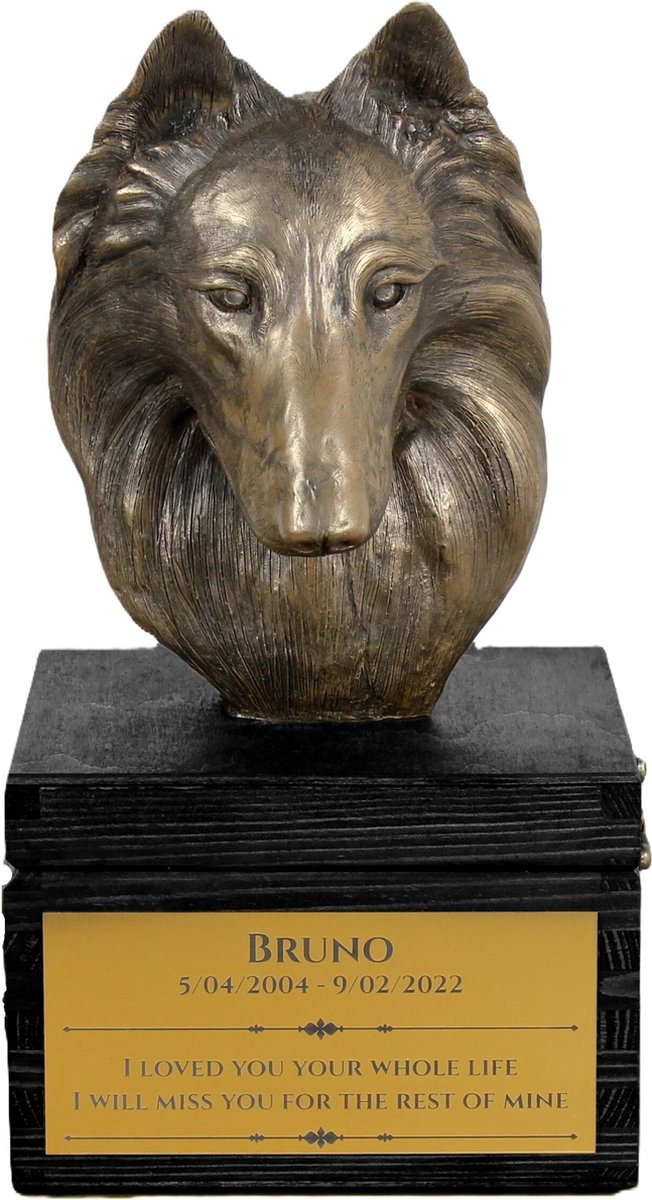 Urn hond met gravure en sculptuur van Belgische Herdershond - Handgemaakt