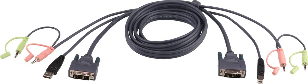 Aten 2L-7D02UI DVI-I Single Link KVM kabel met audio en USB - 1,8 meter
