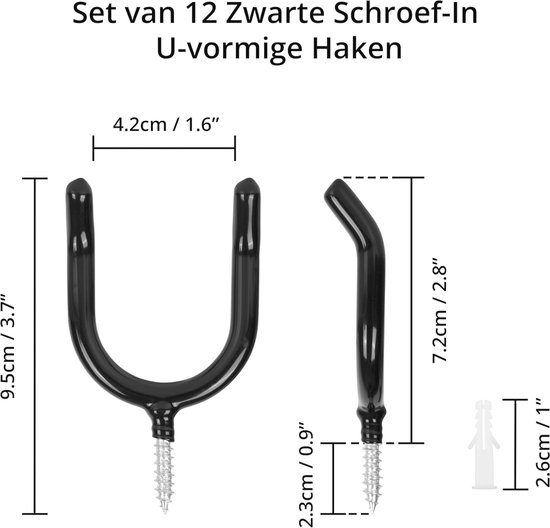 Zware U-vormige Draaihaken voor Garage - 12 Stuks - Vinyl Gecoat en Non-slip - Ideaal voor Tuingereedschap — afbeelding 2