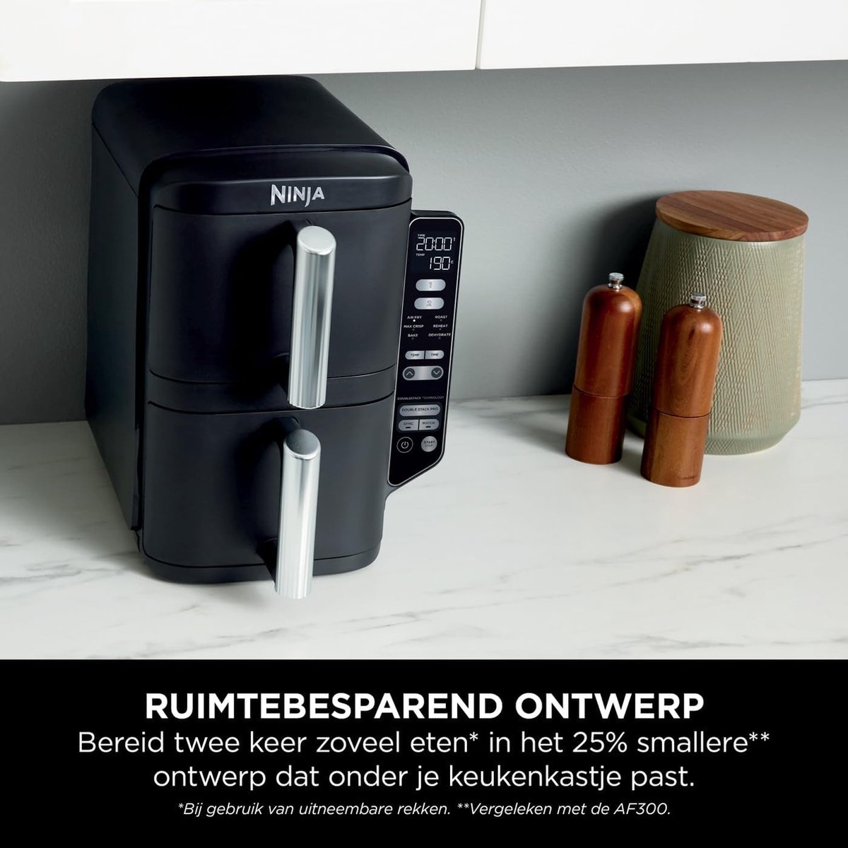 Afbeelding 2 van Ninja Double Stack Airfryer XXL - 7.6 Liter - Dubbele Gestapelde Lades - 6 Programma's - Inclusief 2 Kookrekjes - SL300EU