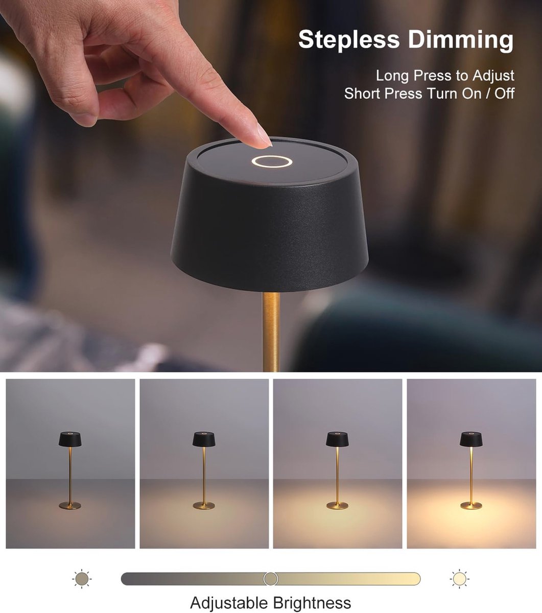 Dimbare USB-tafellampen met Oplaadbare LED en Aanraakbediening - Draadloos, Elegant Design voor Woonkamer, Slaapkamer en Eetkamer