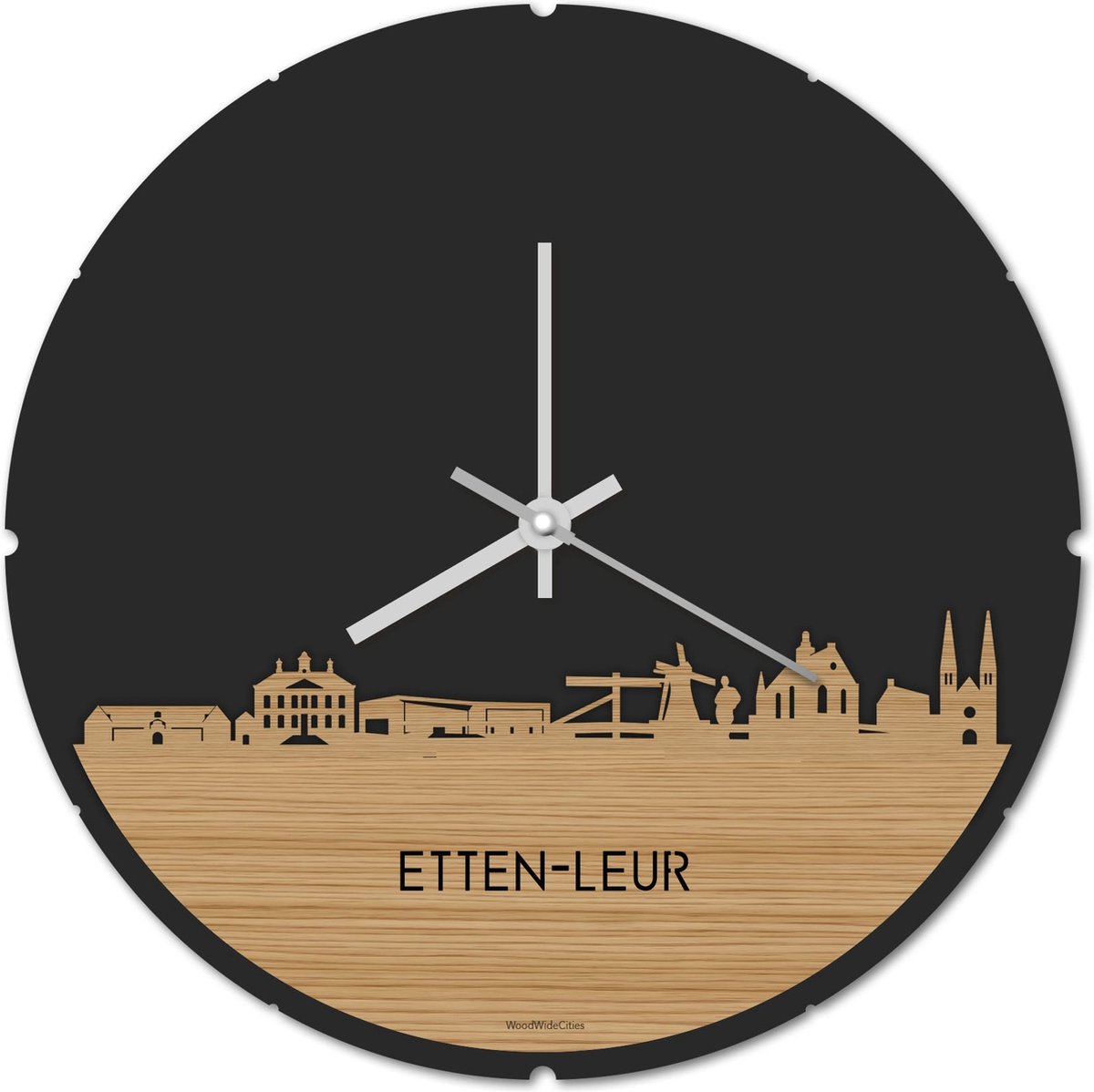 Skyline Klok Rond Etten-Leur Bamboe hout - Ø 44 cm - Stil uurwerk - Wanddecoratie - Meer steden beschikbaar - Woonkamer idee - Woondecoratie - City Art - Steden kunst - Cadeau voor hem - Cadeau voor haar - Jubileum - Trouwerij - Housewarming -