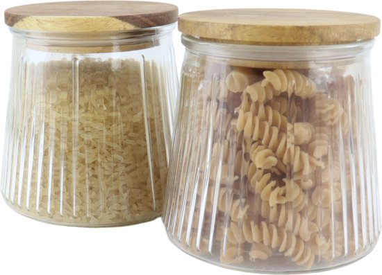 Bocaux de conservation OTIX - Glas - avec couvercle - Pots à bonbons - Set de 2 - Wood d'acacia - 650 ml - SIRIUS