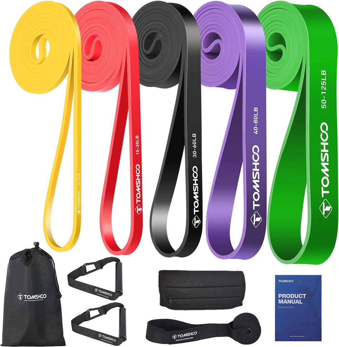 5-delige Weerstandsbandenset voor Fitness - Geschikt voor Stretching, Yoga en Powerlifting - Natuurlijk Latex - Duurzaam en Huidvriendelijk