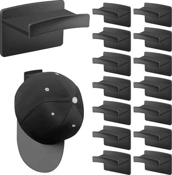 Lot de 15 crochets adhésifs pour chapeaux - Zwart- Crochets à Crochet pour le bureau et la maison - Crochets à Crochet pour suspendre des Pendentifs à chapeau à fixation solide, Geen Colle perçage