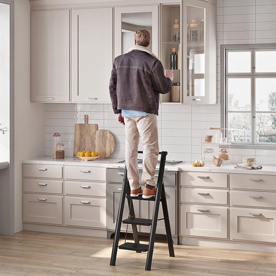Vouwladder met Antislip, Opvouwbare Huishoudladder, Stevige Ladder met Leuning, 3 Treden, Draagbaar en Veilig van Dibea — afbeelding 3