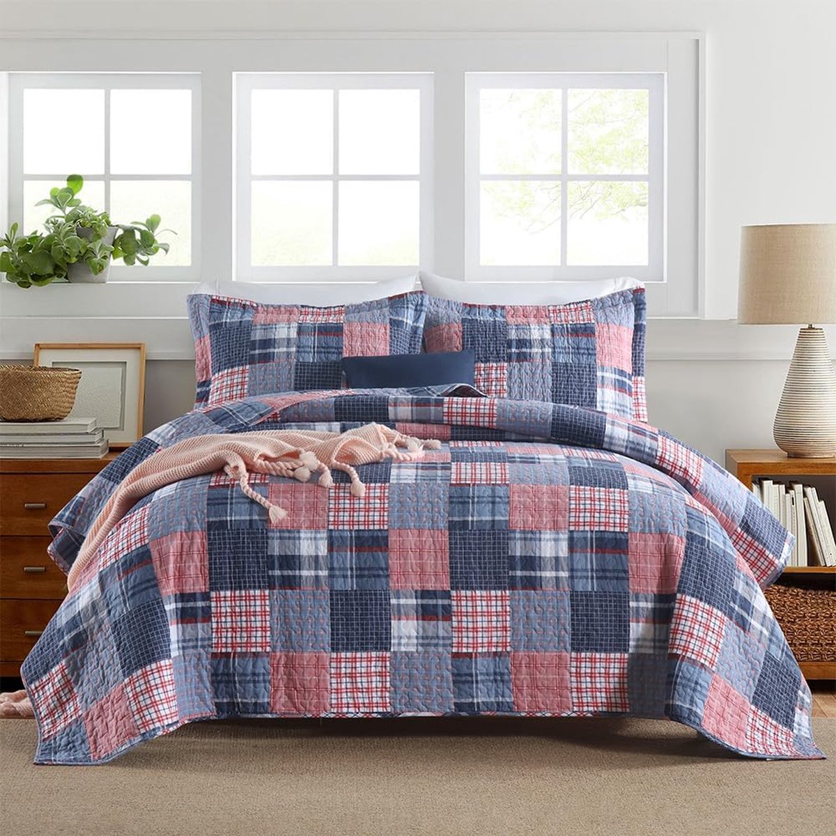 Goodivery ® Stijlvolle Gequilte Sprei Set voor Tweepersoonsbed met Kussenslopen in Patchwork Design