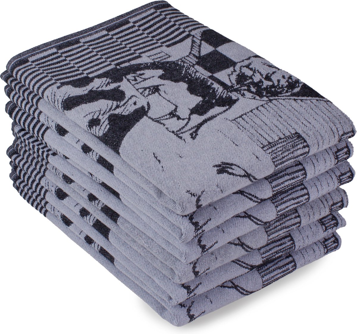 DoubleDry Luxe Theedoeken Set - 6 Stuks - 50x70 cm - 100% Katoen - Hoge Absorptie & Duurzaam - Boerderij, Zwart