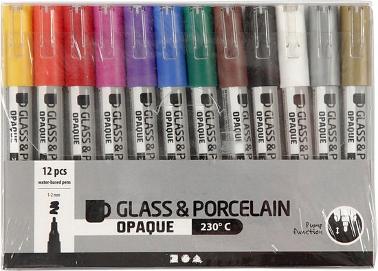 CC Glas- en Porseleinstift - Dekkend - Multikleurig - 12 stuks