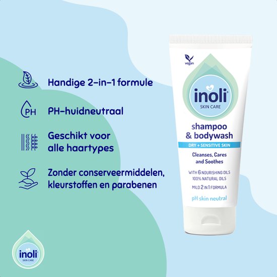 Inoli Skincare - Shampoo & Douchegel voor Droge en Gevoelige Huid - Babybenodigdheden - 200ml van Inoli — afbeelding 3