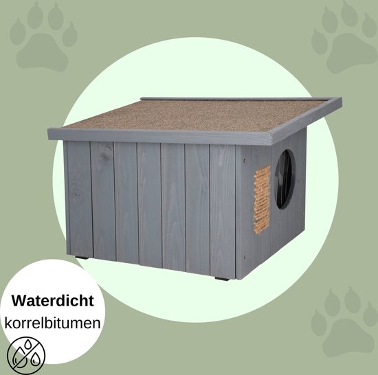 Verwarmd kattenhuis met verhoogde basis, geïsoleerde kattenopvang voor buiten met twee uitgangen, kattenhuis voor buiten in de winter met veilige ontsnappingsdeur magnetisch slot, weerbestendig
