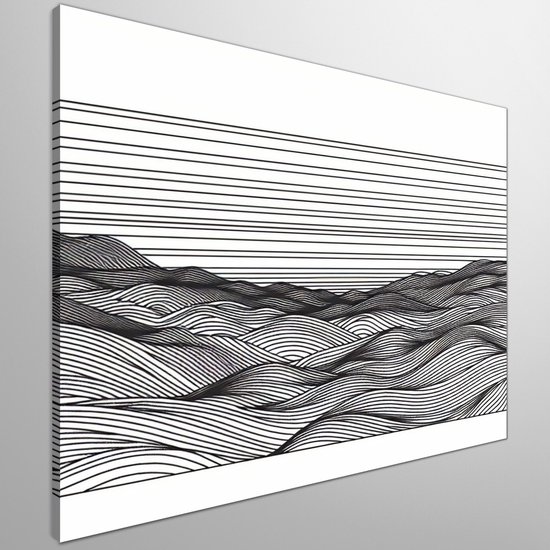 Line art landschap schilderij | Gebogen lijnen dansen door het betoverende landschap van kunst | Kunst - 30x30 centimeter op Dibond | Foto op Dibond