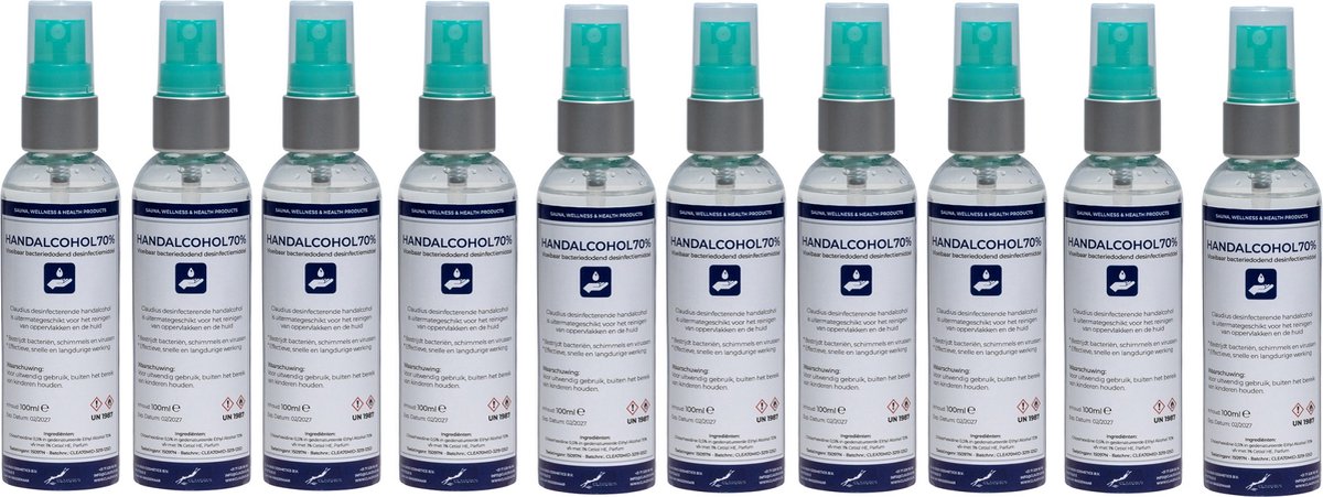 Goedkoopste Handalcoholspray 70 - 100 ml met groene verstuiverdop - set van 10 Stuks