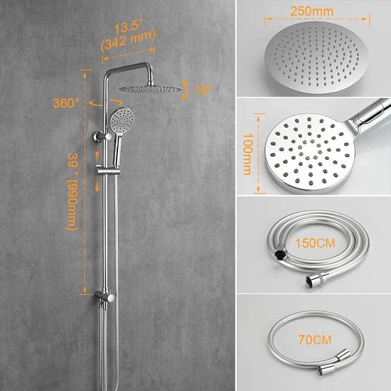 FORM&STYLE Regendoucheset Kuda met 3 straalsoorten incl. thermostraatkraan ø26 cm zwart kopen