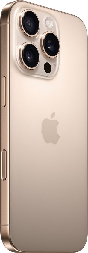 Gouden iPhone met Apple logo en drievoudige camera-opstelling.