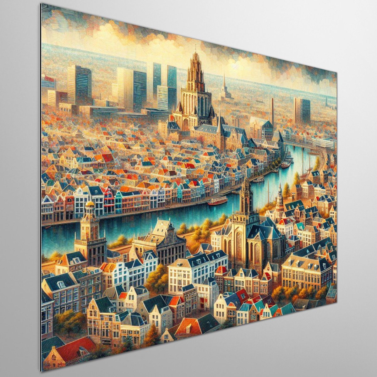 Olieverf groningen schilderij | Groningen's kleurrijke verleden: Een olieverf kunstwerk vol geschiedenis | Kunst - 40x40 centimeter op Dibond | Foto op Dibond