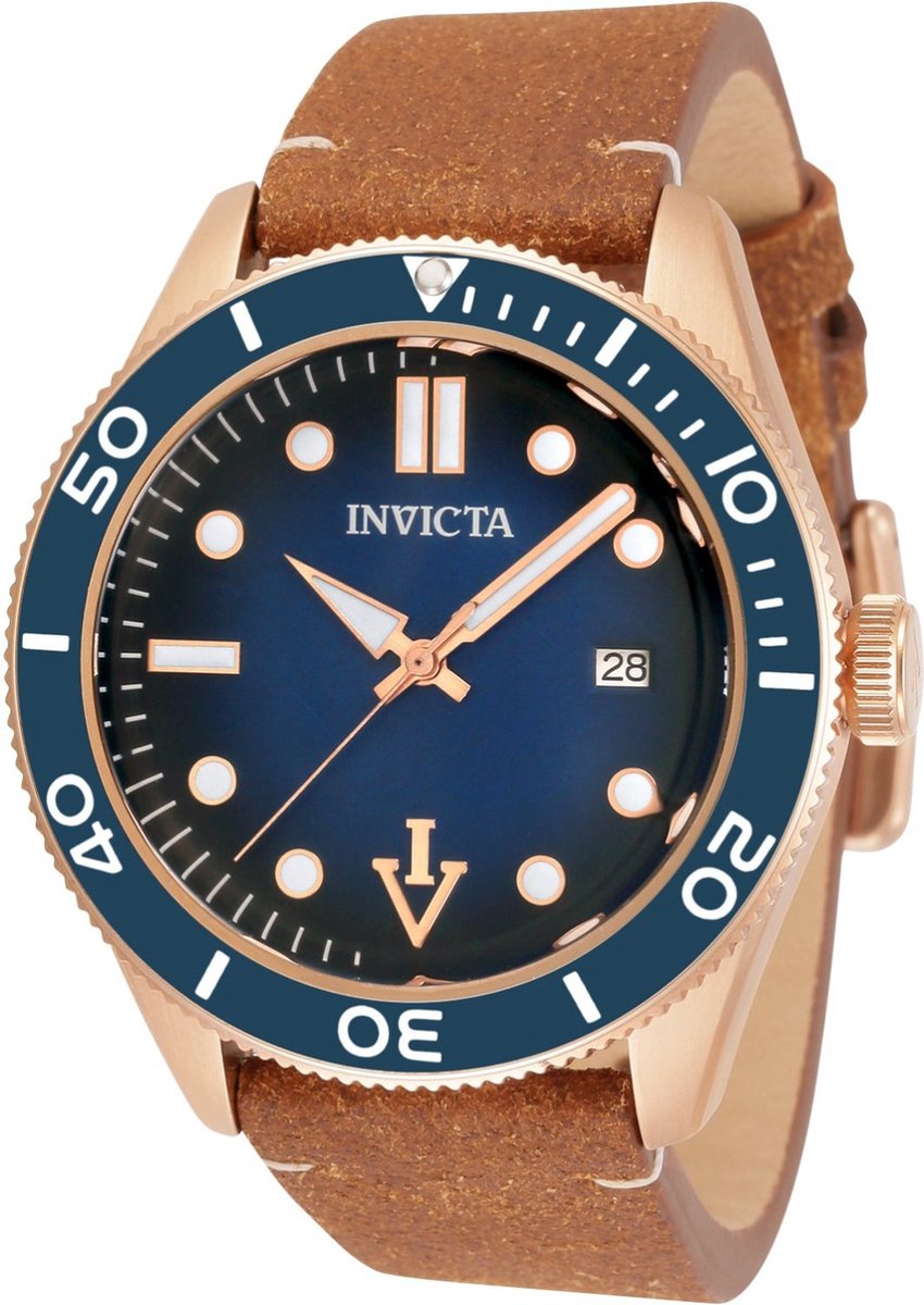 Invicta Vintage 33518 Heren Horloge - Waterdicht - Analoog - Automatisch Uurwerk - Roestvrij Staal met blauwe Wijzerplaat -44