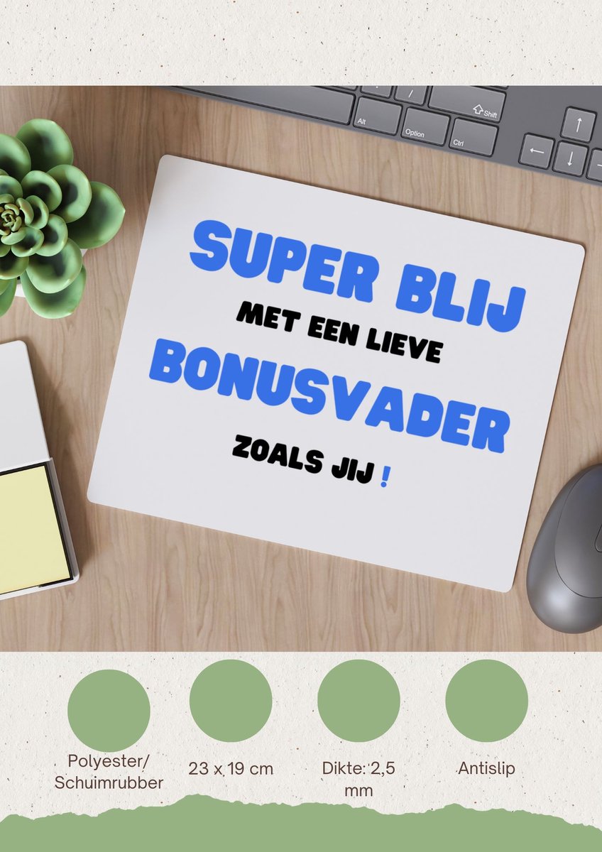 Akyol - super blij met een lieve bonusvader zoals jij Muismat - Papa - de liefste bonusvader - vader cadeautjes - vaderdag - verjaardag - geschenk - kado - 23 bij 19 cm
