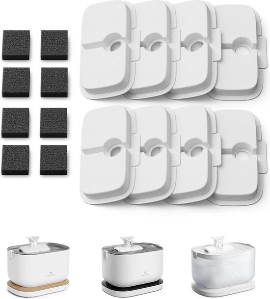 Haliya 8-pack Vervangende Filters Voor De Oneisall 4L Draadloze Kattenfontein Roestvrijstalen Filteraccessoires Voor De Kattendrinkfontein Met 8 Pompfiltersets