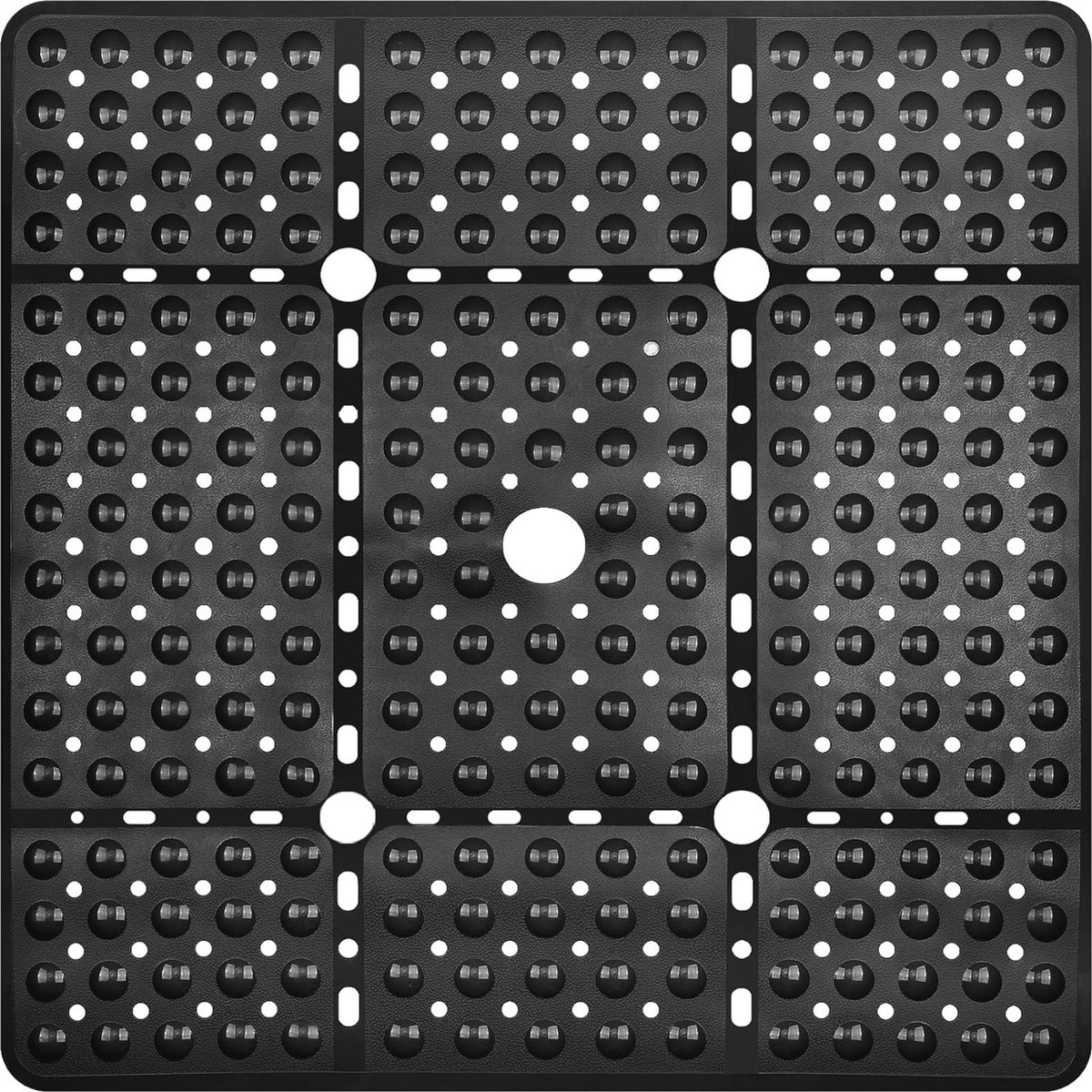 XL Antislip Douchemat - 70 x 70 cm - Zwart - Met Afvoergaten - Krachtige Zuignappen