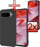 Coque Compatible avec Google Pixel 9 Pro XL Housse de Protection Arrière en Siliconen avec 2 Protecteurs d'écran - Zwart
