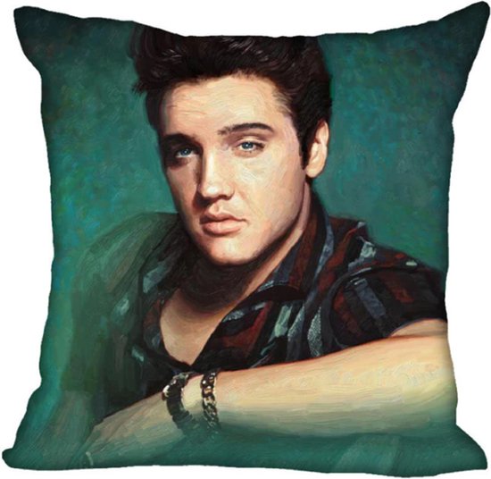 Allernieuwste.nl® Kussen Elvis Presley The King - Kussenhoes Katoen Linnen - Kussenovertrek Kleur 45 x 45 cm