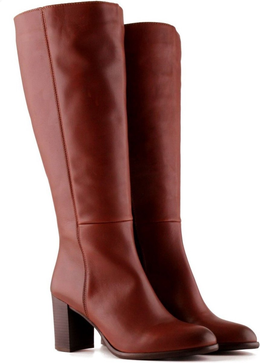 Jilsen Dames Laarzen Brede Schacht en Laarzen Brede Kuiten Nikita in Chestnut Kuitomtrek 40 cm, schoenmaat 38